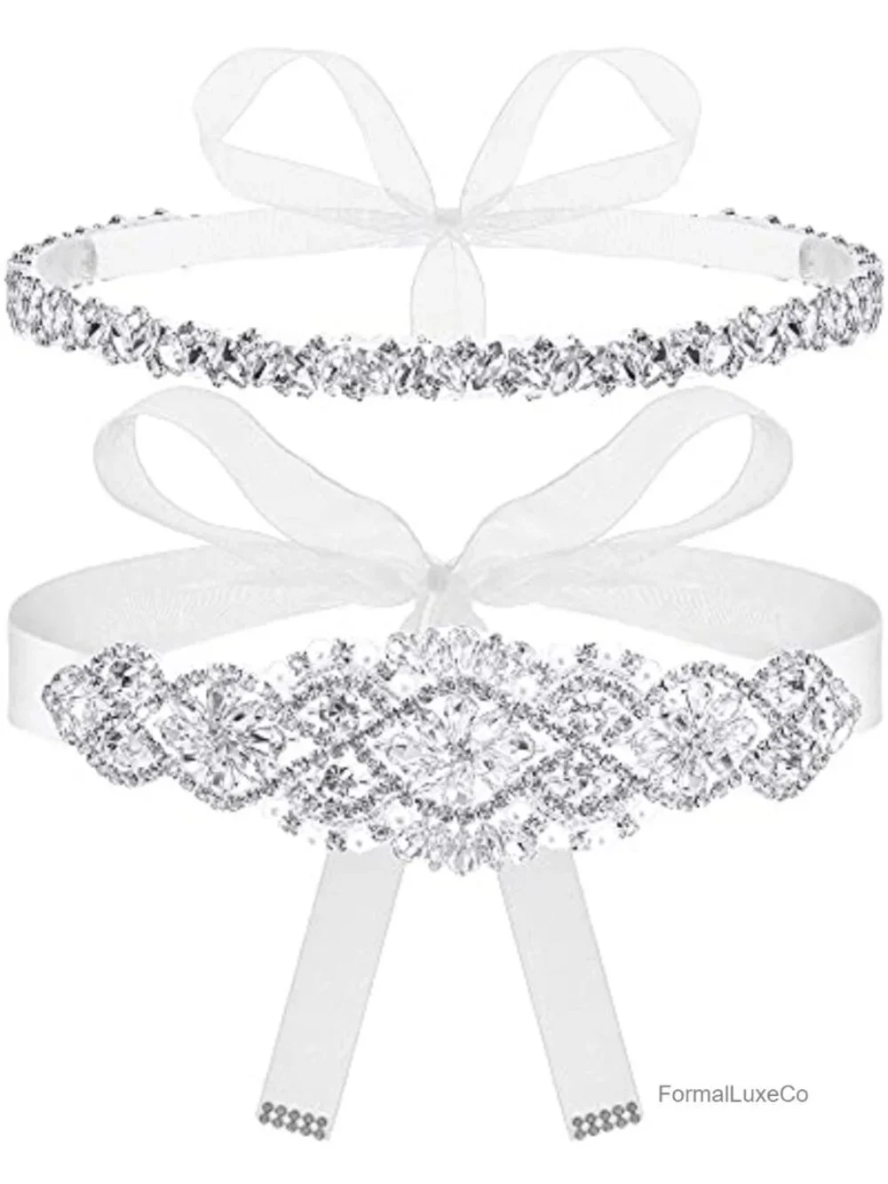 2 Pack Rhinestone Bridal Wedding Dress Sash Belt Crystal Diamond Ribbon Wedding